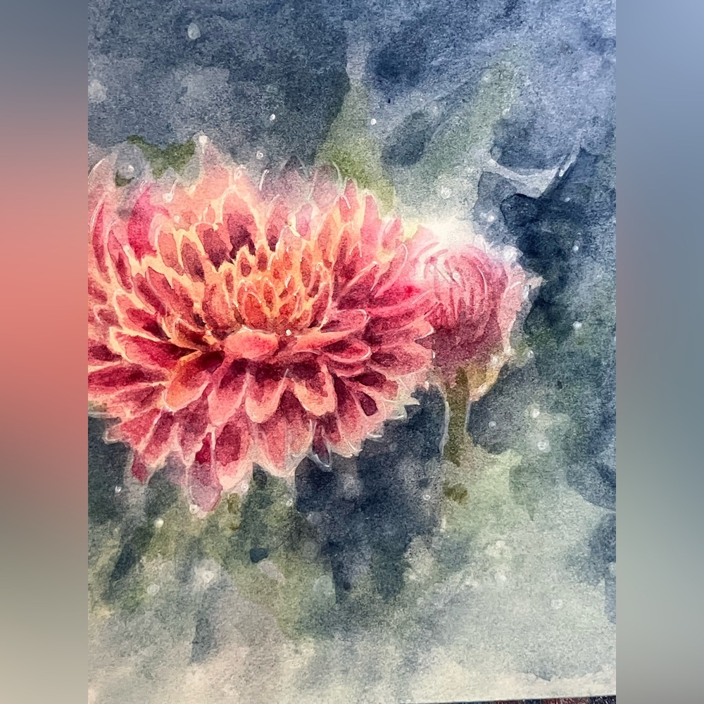 Original Chrysanthemum floral watercolor handmade home decor artwork Artettina - Picture 3 of 8